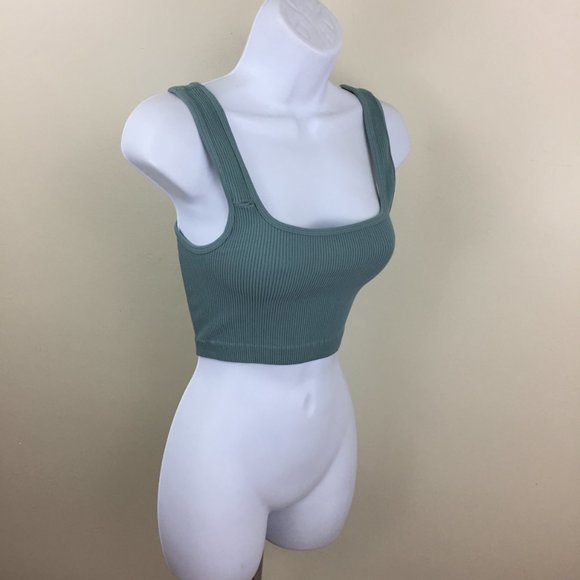 NWT ZARA Limitless Contour Collection Stretchy Sage Green Ribbed Cropped Top - Picture 4 of 8